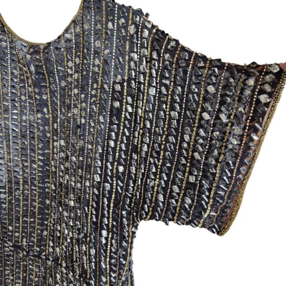 Parker NWT All Silk Hand Beaded Style Tunic/Dress-Art Deco-Black Gold-Flapper-S - Picture 11 of 15